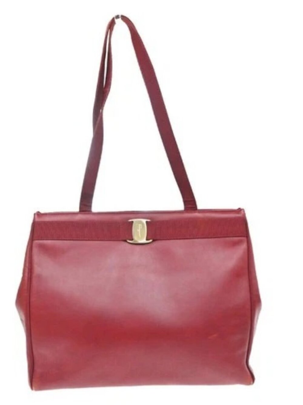 SALVATORE FERRAGAMO Logo Vara Shoulder Bag Canvas Leather Red GHW 01KD764